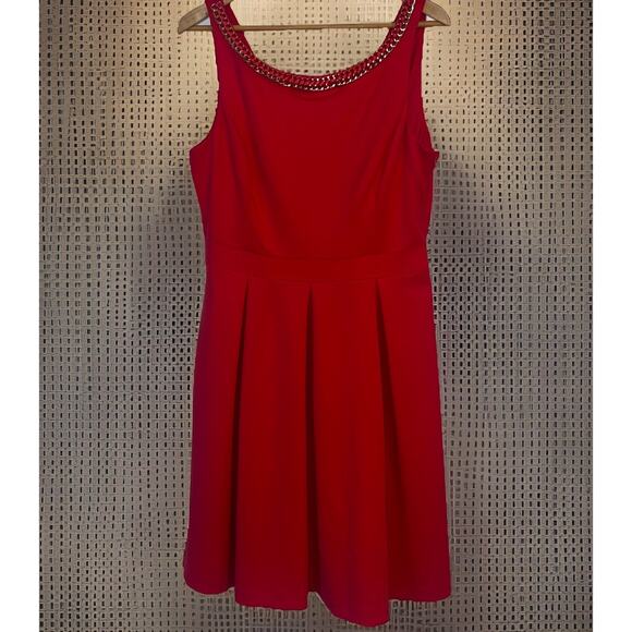 NWT Jessica Simpson Women's Sleeveless Fit & Flare Coral Dress Size 14 Bow Back - Picture 1 of 11
